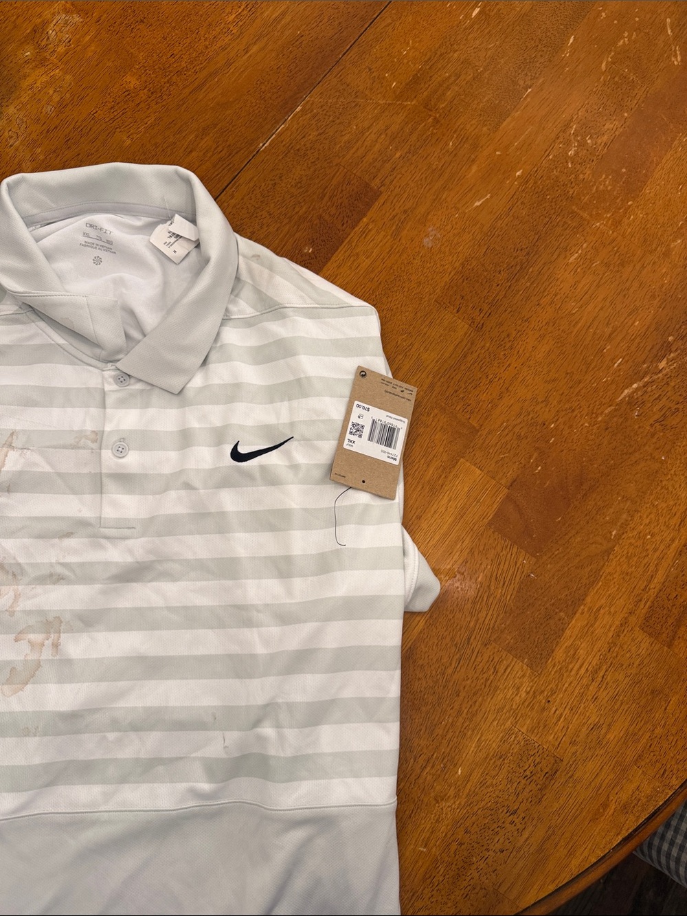 Nike Men's White and Light Gray Striped Polo